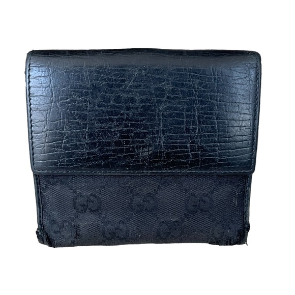 Gucci Jackie Signature Black GG Canvas Compact Wallet Black Leather Trim Used - Picture 2 of 13